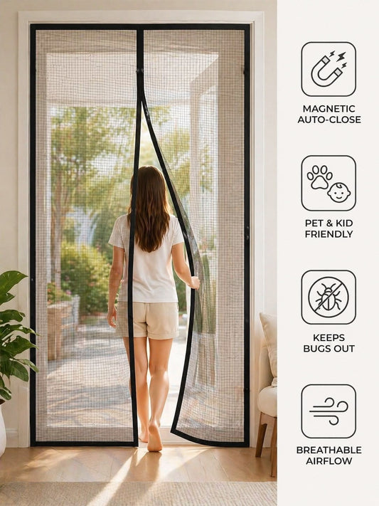 Magic Mesh Magnetic Mosquito Screen Door Net Curtain with Magnet Reinforced Polyester Mesh Curtain