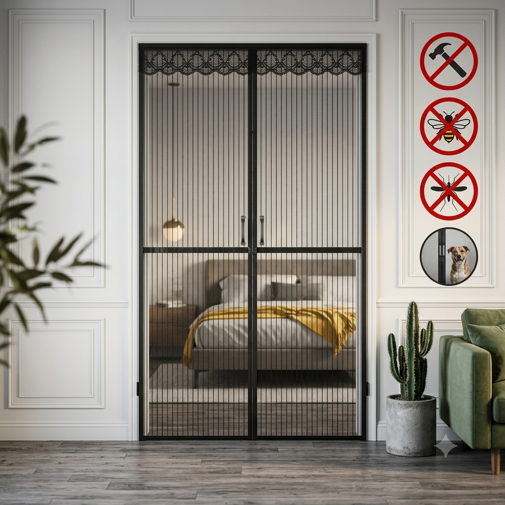 Magic Mesh Magnetic Mosquito Screen Door Net Curtain with Magnet Reinforced Polyester Mesh Curtain